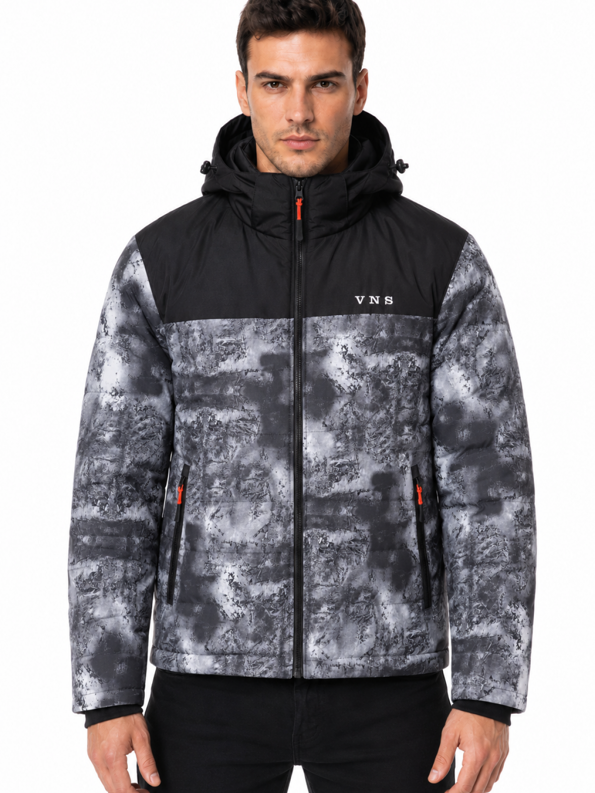 V528 V&S MENS WINTER JACKET BLACK PRINT