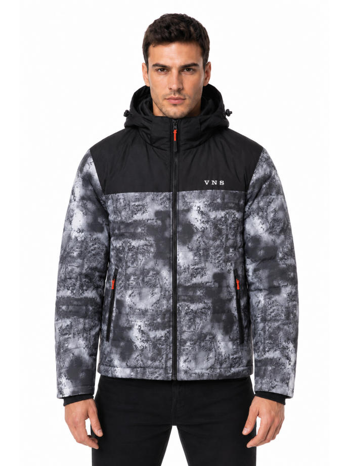 V528 V&S MENS WINTER JACKET BLACK PRINT