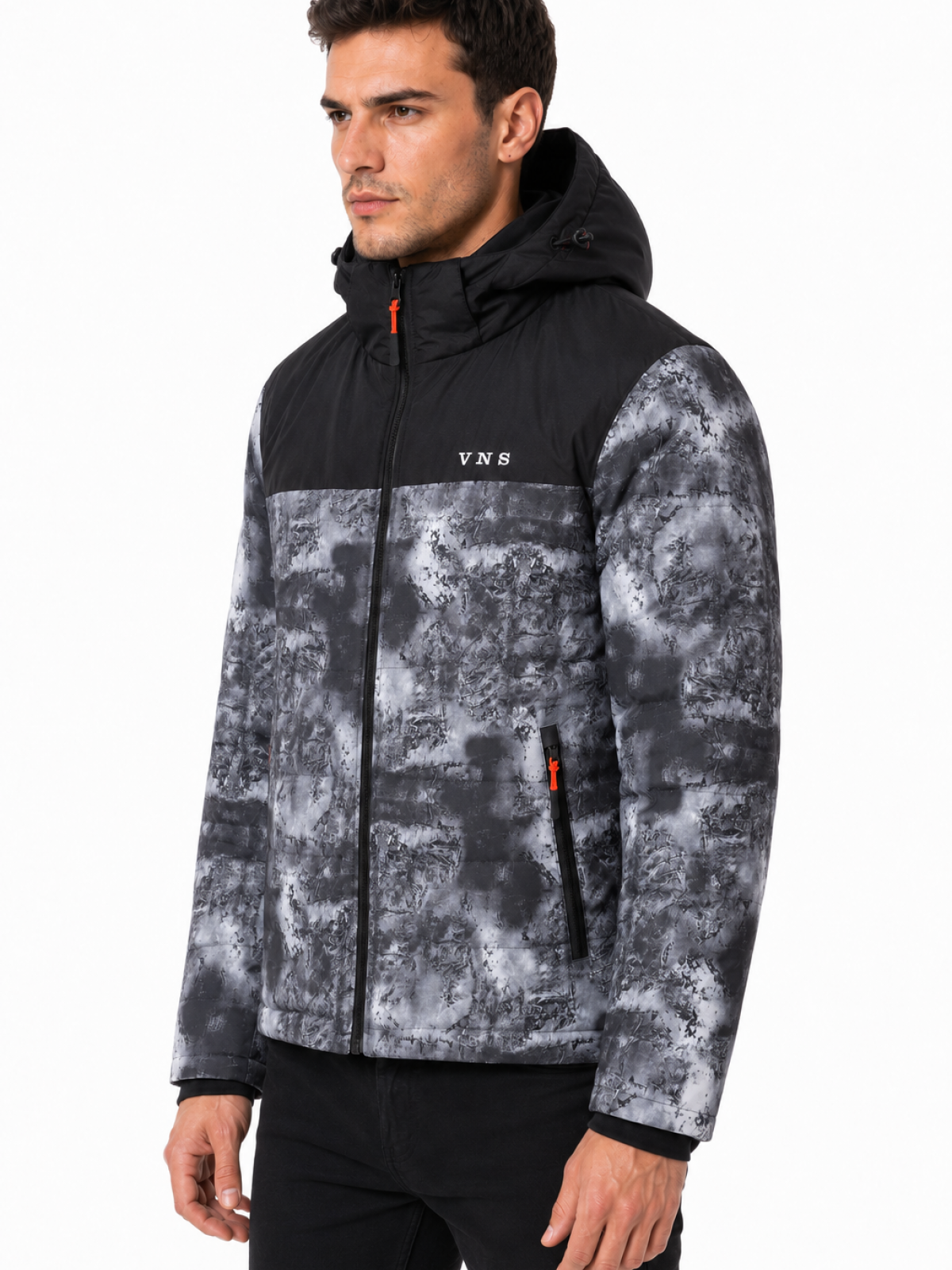 V528 V&S MENS WINTER JACKET BLACK PRINT
