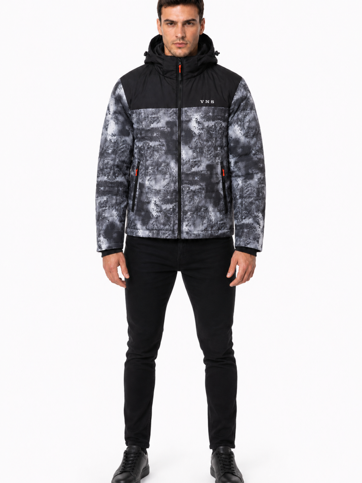 V528 V&S MENS WINTER JACKET BLACK PRINT