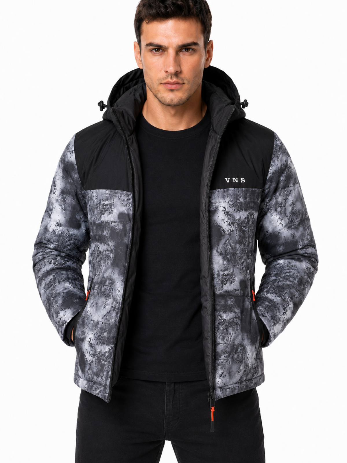 V528 V&S MENS WINTER JACKET BLACK PRINT
